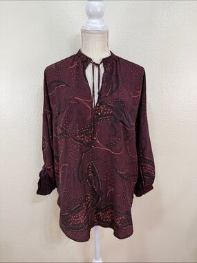 Abercrombie & Fitch Burgundy Paisley Tie-Neck Blouse Size Medium Long Sleeve